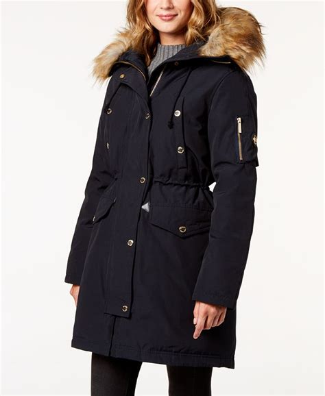 michael michael kors faux fur-trim hooded parka colour|Faux Fur Trim Woven Parka .